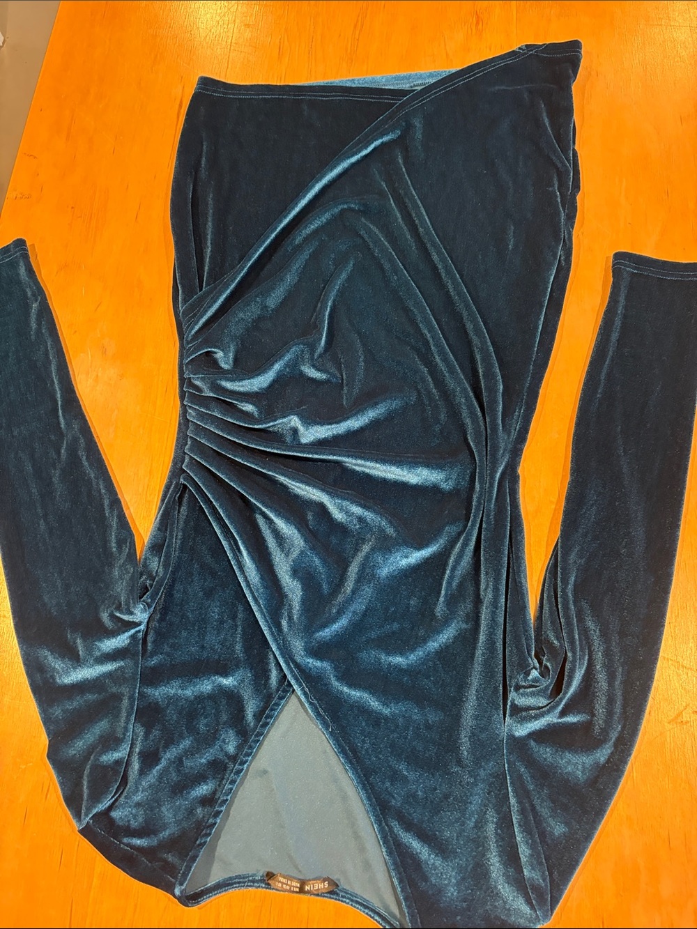 SHEIN Teal Velvet Wrap-Style Jumpsuit